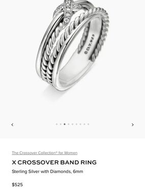 David Yurman Sterling Silver X Crossover Ring with Diamonds - Silver